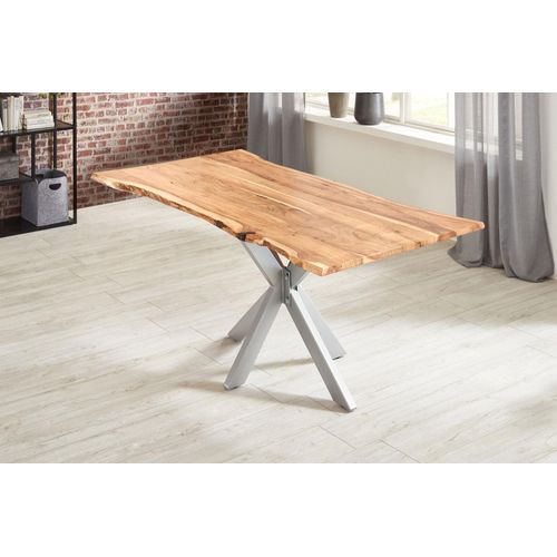 Esstisch Baumkante massiv Akazie natur 280 x 100 silber HELENE