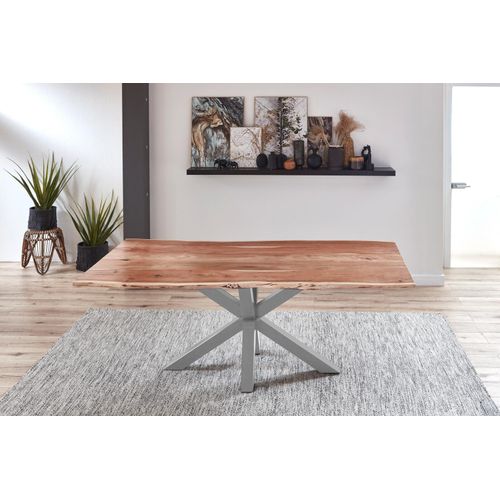 Esstisch Baumkante Akazie Natur 200 x 100 cm silber QUINCY