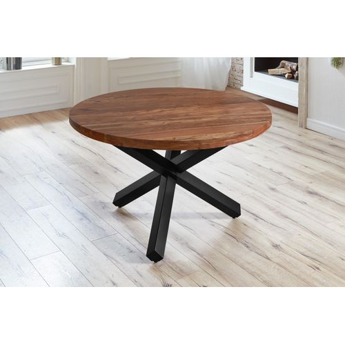 Refurbished Möbelretoure Esstisch rund Akazienholz nussbaum massiv 130 cm schwarz RUNA