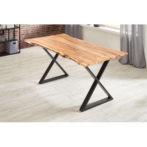 Esstisch Baumkante massiv Akazie natur 180 x 90 X-Gestell schwarz KASIMIR