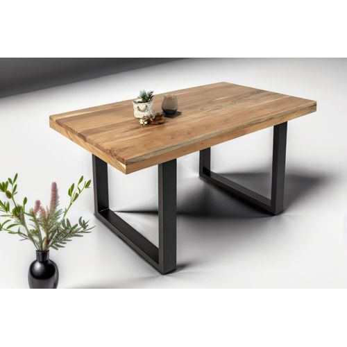 Refurbished Möbelretoure Esstisch 180x90cm Akazienholz naturfarben gerade Kante U-Gestell schwarz RIO