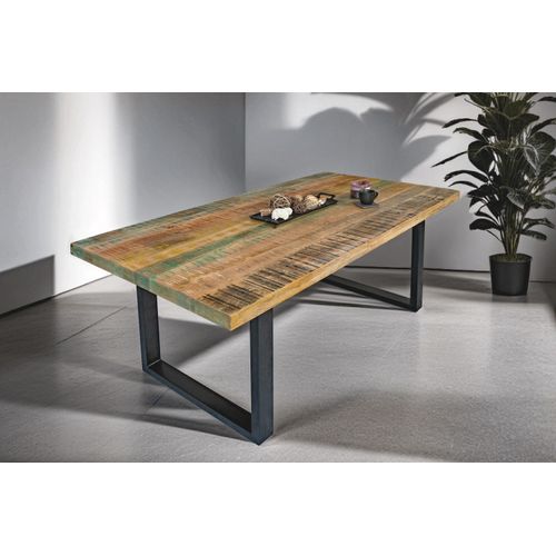 Esszimmertisch Mangoholz Bunt massiv U-Gestell schwarz Esstisch 200 x 100 cm LIBRO