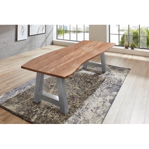 Esstisch Baumkante massiv Akazie natur 200 x 100 silber ATHEN