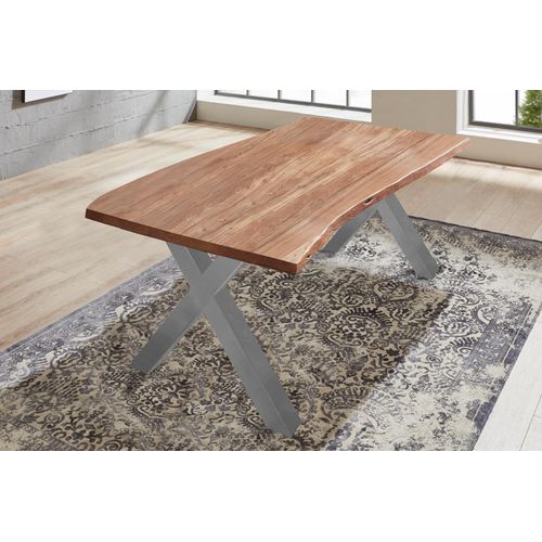 Esstisch Baumkante massiv Akazie natur 120 x 80 silber XANTEN