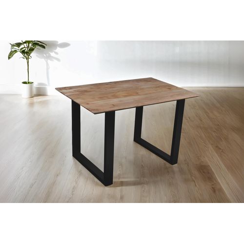 Esstisch 140x80cm Akazie massiv eichenfarben schweizer Kante U-Gestell schwarz DEAN