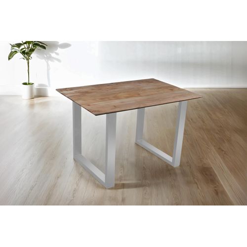 Esstisch 140x80cm Akazie massiv eichenfarben schweizer Kante U-Gestell silber DEAN