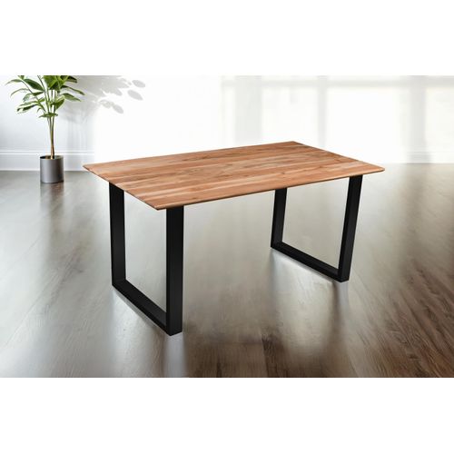 Refurbished Möbelretoure Esstisch 160x85cm Akazie massiv eichenfarben schweizer Kante U-Gestell schwarz DEAN