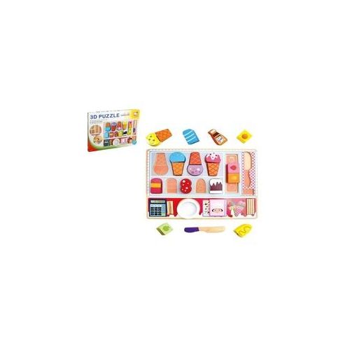 Bino 88266 - Genius Kid, 3D Puzzle Holz, Eisdiele, 27-teilig, Rahmenpuzzle