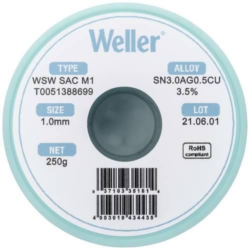 Weller WSW SAC M1 Lötzinn, bleifrei Spule Sn3,0Ag0,5Cu 250 g 1 mm