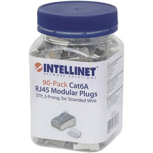 Intellinet Kabel Intellinet 90er-Pack Cat6A RJ45-Modularstecker STP 2-Punkt-Aderkontaktierung für Litzendraht 90 Stecker im Becher 790697 Crimpkontakt Polzahl