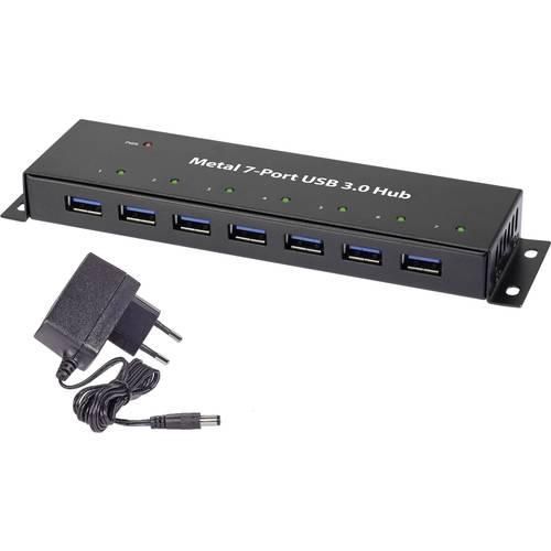 Renkforce RF-3955359 7 Port USB 3.2 Gen 1-Hub (USB 3.0) zur Wandmontage, Metallgehäuse Schwarz