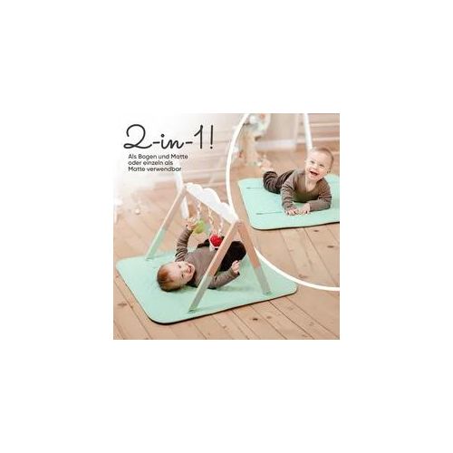 Cozy & Kin® Spielbogen Baby Holz mit Spielmatte & Spielzeug für die sensorische Entwicklung - 2in1 Spielebogen ohne Umkippen | Krabbeldecke für Bauchlage, Rückenlage | Stabil & Standfest