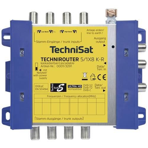 TechniSat Technirouter 5/1x8 K-R SAT Multischalter Eingänge (Multischalter): 5 (4 SAT/1 terrestrisch) Teilnehmer-Anzahl: 8