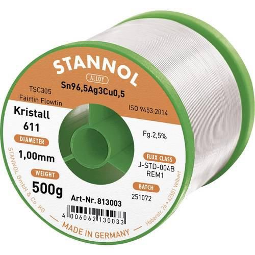 Stannol Kristall 611 Fairtin Lötzinn, bleifrei bleifrei Sn96,5Ag3Cu0,5 REM1 500 g 1 mm