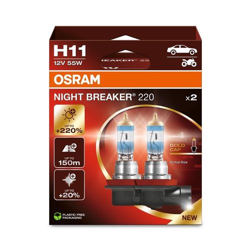 OSRAM NIGHT BREAKER® 220 H11 Glühlampe, Fernscheinwerfer,Glühlampe, Hauptscheinwerfer,Glühlampe, Nebelscheinwerfer,Glühlampe, Tagfahrleuchte,Glühlampe