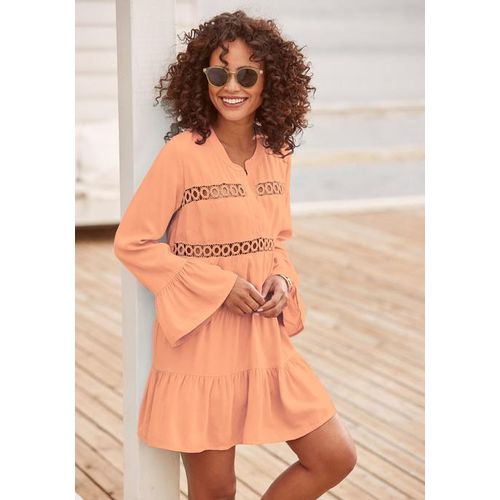 LASCANA Longbluse papaya Gr. 44/46 für Damen. V-Ausschnitt und Spitzenbänder. Figurumspielend. Nachhaltig.