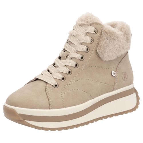 Winterboots RIEKER EVOLUTION Gr. 43, beige (hellbeige) Damen Schuhe Keilsneaker, Plateauboots mit Fellimitatkragen