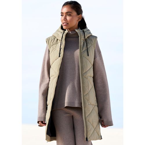 Steppweste ELBSAND, Damen, Gr. S/36, grün (khaki), Obermaterial: 100% Polyester. Futter: 100% Polyester. Füllung: 100% Polyester, unifarben, casual, comfort fit knielang, Westen, mit Kapuze