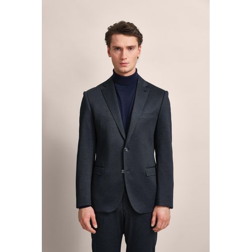 Anzugsakko BUGATTI, Herren, Gr. 58, blau (marine), 85% Polyester, 11% Viskose, 4% Elasthan, unifarben, elegant, normal, Langarm normaler Saum, Sakkos, mit Brusttasche