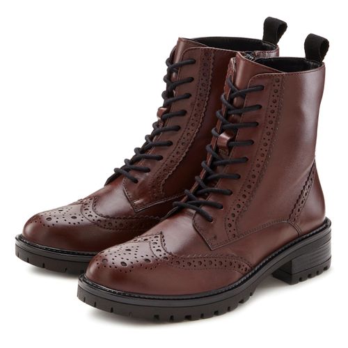 Schnürboots LASCANA Gr. 37, rot (bordeaux) Damen Schuhe Schnürstiefelette, Ankle Boots, Leder, Schnüren & Reißverschluss