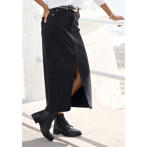 Jeansrock BUFFALO, Damen, Gr. 46, schwarz (schwarz washed), Denim/Jeans, Obermaterial: 99% Baumwolle, 1% Elasthan, unifarben, casual, figurumspielend knöchellang, Röcke, in modischer Midilänge, elastischer Denimrock mit Schlitz, Sommerrock, Topseller
