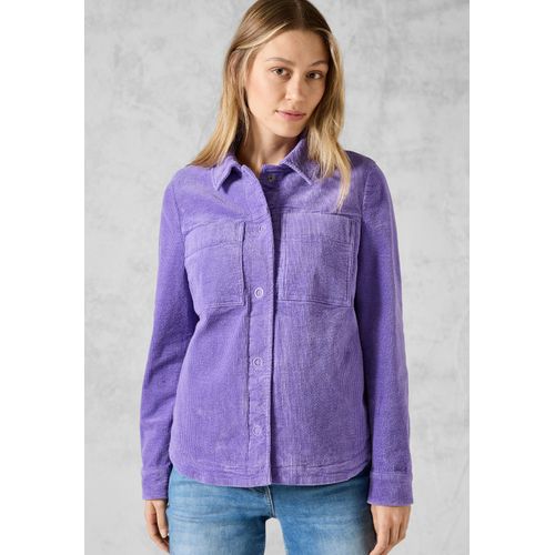 Kurzjacke CECIL, Damen, Gr. XXL (46), lila (wild lila), Web, 99% Baumwolle, 1% Elasthan, unifarben, casual, gerade normal, V-Ausschnitt, Langarm Bündchen, Jacken, mit Knopfleiste