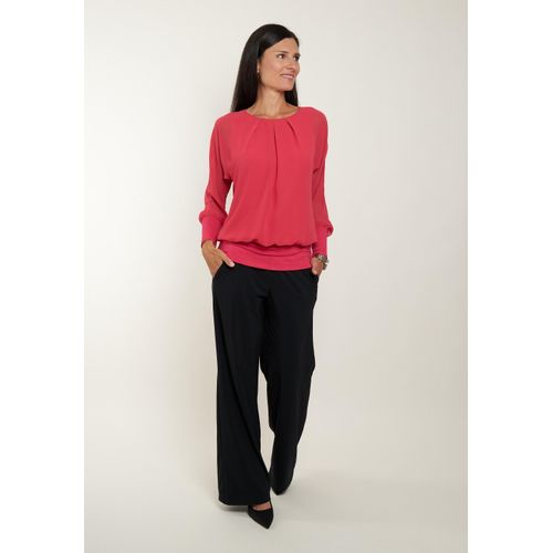 Langarmbluse SEIDEL MODEN, Damen, Gr. 50, rot (himbeer), Jersey, Obermaterial: 100% Polyester, casual, bequem, Rundhals, Langarm extrabreites Bündchen, Blusen, MADE IN GERMANY