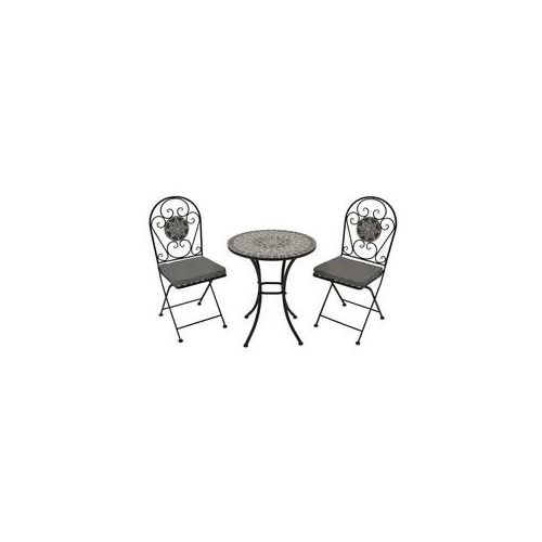 Balkon Bistro Set Funchal - Schwarz/Grau/Weiß - aus Eisen/Polyester