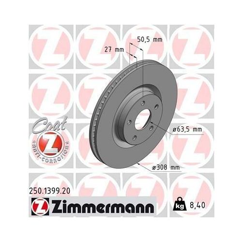 ZIMMERMANN Bremsscheibe vorne rechts links innenbelüftet 308mm für FORD 2305506 JX61-1125-BEB 250.1399.20