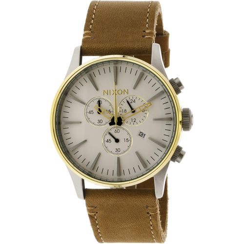 Nixon A405-2548 Sentry Chrono Leather Gold Cream Tan 42mm 10ATM
