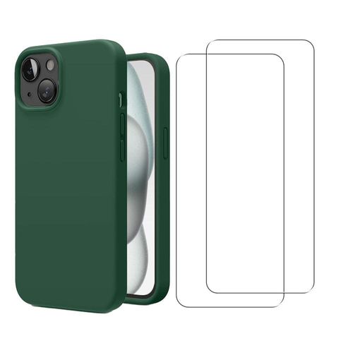 Hülle iPhone 15 und 2 schutzfolien - Silikon - Grün