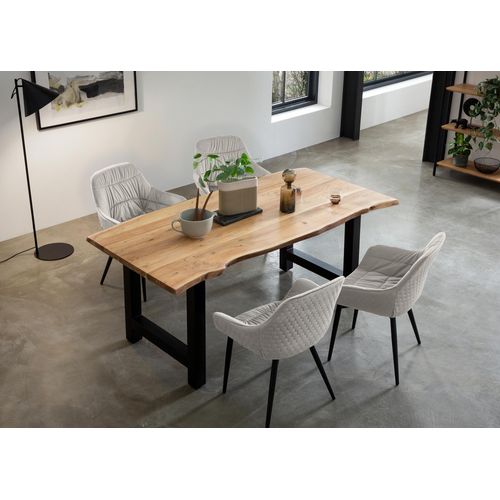 Essgruppe SALESFEVER, beige (natur, creme, schwarz, beige, schwarz), Samt, 180-90, Massivholz, Polyester, Metall, Sitzmöbel-Sets