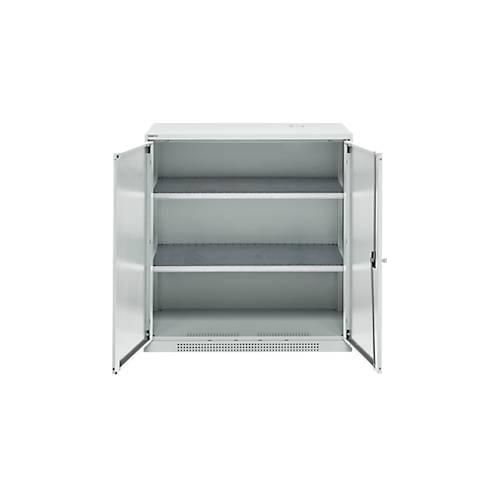 Schäfer Shop Genius Flügeltürenschrank FS, Stahl, mit Belüftungslöchern, B 1055 x T 520 x H 1105 mm, 3 OH, Lichtgrau/Lichtgrau, bis 300 kg