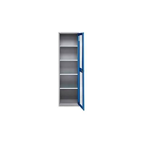 Schäfer Shop Genius Flügeltürenschrank FS, Stahl, Sichtfenster, Lüftungslöcher, B 545 x T 520 x H 1950 mm, 5 OH, Weißalu/Enzianblau, bis 250 kg