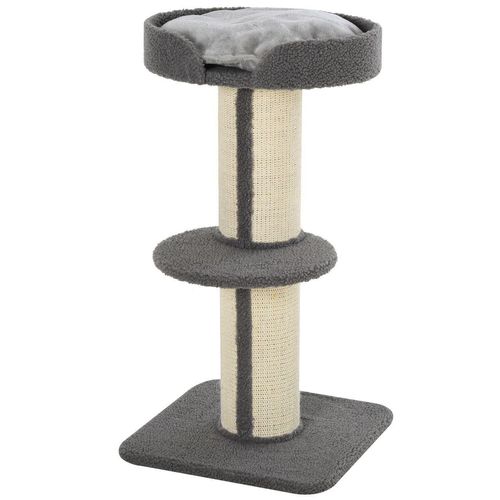 Katzenbaum Spielbaum Kratzstamm mit Plattform Sisal E1 Spanplatte Plüsch Grau 45 x 45 x 91 cm