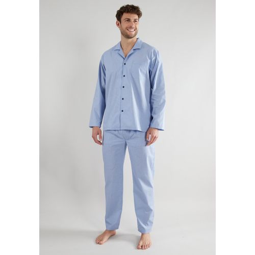 Pyjama TOM TAILOR, Herren, Gr. 48, blau (blau, hell, karo), Popeline, Obermaterial: 100% Baumwolle, kariert, casual, bequem lang, V-Ausschnitt, Langarm, Homewear-Sets, mit durchgängiger Knopfleiste