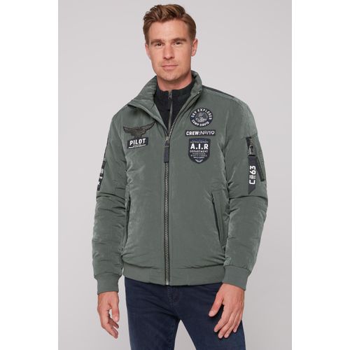 Blouson CAMP DAVID, Herren, Gr. XXXL, grün (khale grün), Obermaterial: 93% Polyester, 7% Polyamid, bestickt, casual, regular fit taillenbedeckt, ohne Ausschnitt, Langarm Rippbündchen, Jacken, mit vielen Patches