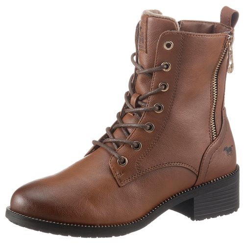 Schnürstiefelette MUSTANG SHOES Gr. 36, braun (cognac, used) Damen Schuhe Schnürboots, Blockabsatz, mit praktischem Innenreißverschluss