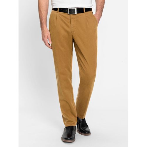 Bundfaltenhose, Herren, Gr. 31, Unterbauchgrößen, gelb (ocker), 98% Baumwolle, 2% Elasthan, unifarben, lang, Hosen