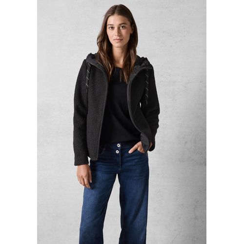 Fellimitatjacke CECIL, Damen, Gr. L (42), schwarz, Stoff, 100% Polyester, unifarben, casual, normal normal, ohne Ausschnitt, Langarm Bündchen, Jacken, mit Kapuze