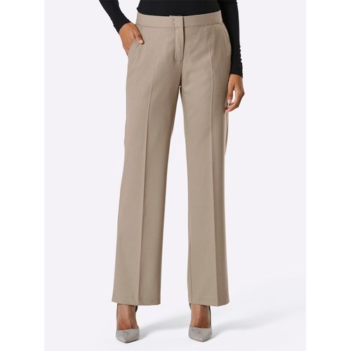 Bügelfaltenhose CREATION L PREMIUM, Damen, Gr. 50, Normalgrößen, beige (sesam), 40% Wolle, 29% Polyester, 28% Viskose, 3% Elasthan, unifarben, lang, Hosen