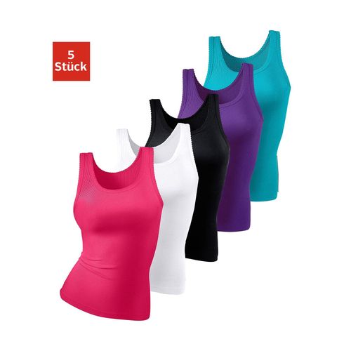 Unterhemd PETITE FLEUR, Damen, Gr. 32, N-Gr, bunt (pink, schwarz, weiß, lila, türkis), Feinripp, Obermaterial: 100% Baumwolle, unifarben, basic,casual, körpernah, tiefer Rundhals, ärmellos, Unterhemden, aus weicher Feinripp-Qualität, Tanktop, Unterziehshirt