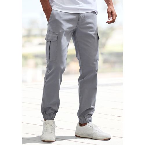 Cargohose AUTHENTIC LE JOGGER, Herren, Gr. 34, N-Gr, grau (hellgrau), Web, Obermaterial: 97% Baumwolle, 3% Elasthan, unifarben, casual, regular fit lang, Hosen, mit normaler Bundhöhe aus elastischer Baumwoll-Qualität