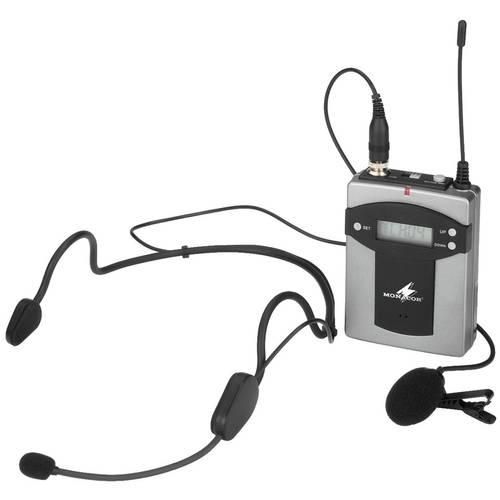 Monacor TXA-800HSE Headset Sprach-Mikrofon Übertragungsart (Details):Funk, Kabellos Metallgehäuse, Schalter Audio, stereo (3.5 mm Klinke), Mikrofon-Buchse