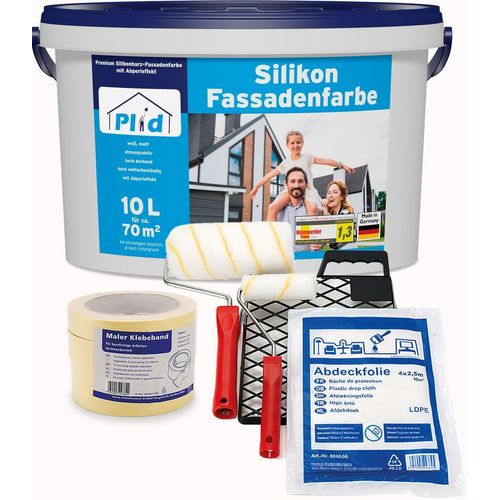 Premium Silikon Fassadenfarbe Aussenfarbe Fassadenweiß Anstreichset Weiß