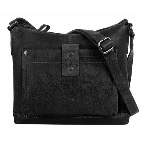 Umhängetasche SANSIBAR, Damen, Gr. B/H/T: 23cm x 20cm x 10cm onesize, schwarz, Leder, vintage, Taschen, echt Leder