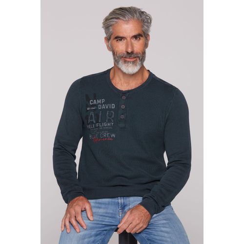 Rundhalspullover CAMP DAVID, Herren, Gr. S, blau, Material: 100% Baumwolle, bestickt, casual, lässig geschnitten normal, hoch geschlossener Ausschnitt, Langarm eingesetzt Rippbündchen, Pullover, aus Baumwolle