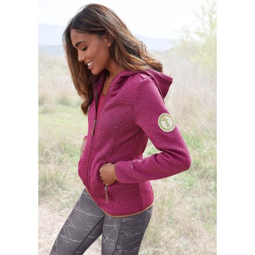 Fleecejacke LASCANA ACTIVE, Damen, Gr. 48/50, lila (beere), Fleece, Obermaterial: 100% Polyester, gemustert, sportlich, normal, Langarm, Jacken, Trekkingjacke mit Kapuze