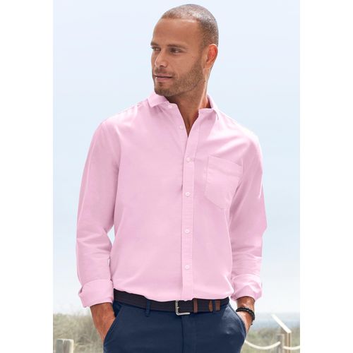 Langarmhemd H.I.S, Herren, Gr. S (37/38), N-Gr, rosa, Web, Obermaterial: 100% Baumwolle, unifarben, casual, regular fit, Rundhals, Langarm Manschette, Hemden, mit Kentkragen, Oxford-Qualität aus reiner Baumwolle