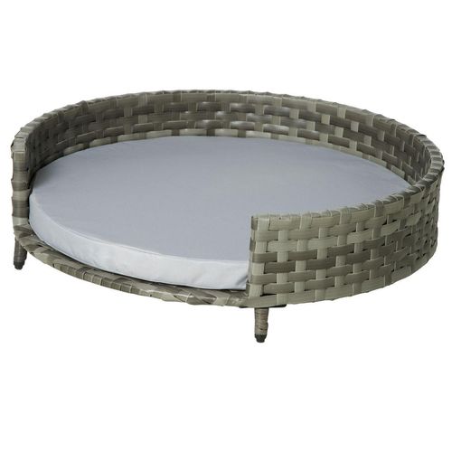 Hundebett Hundekorb Hundesofa Katzenbett mit Kissen Rattan Grau